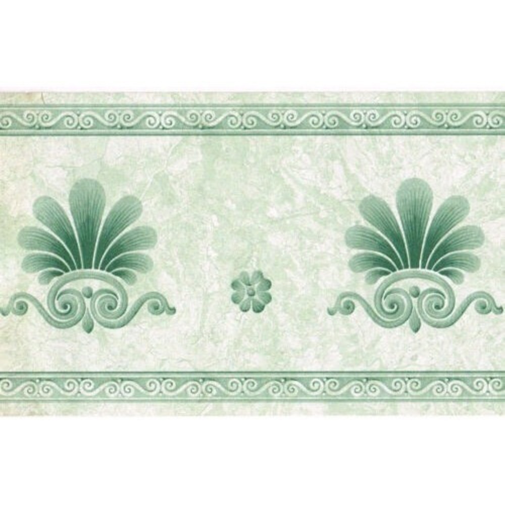 Marble Green Scroll Floral Shell Vinyl Wall paper Border # 588172  Run #1